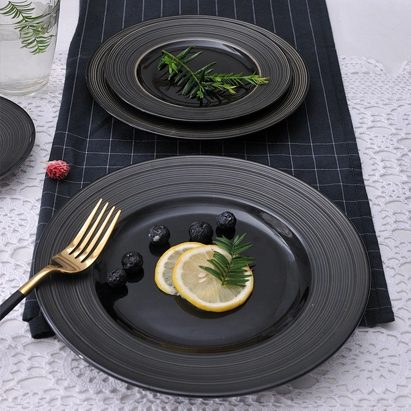 unique round restaurant porcelain black dinner ware sets ceramic dinner plates for catering