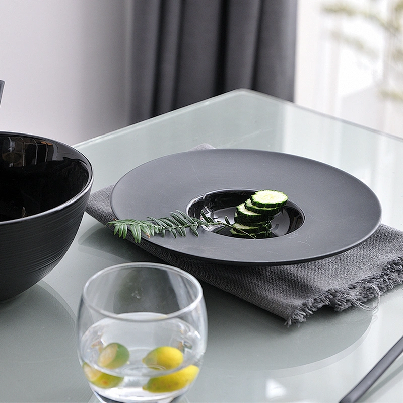 New product black color design decal plates high temperature ceramic plate sets for sale