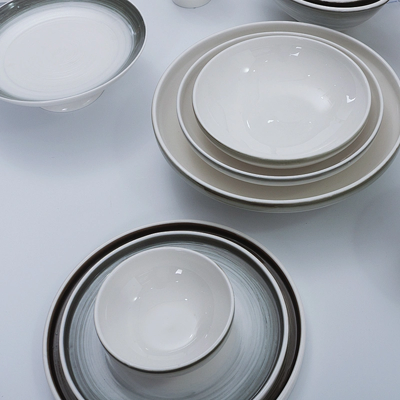 Factory Wholesale Eco-friendly Unique Glazed Grey Restaurant Porcelain Ceramic Salad Bowl