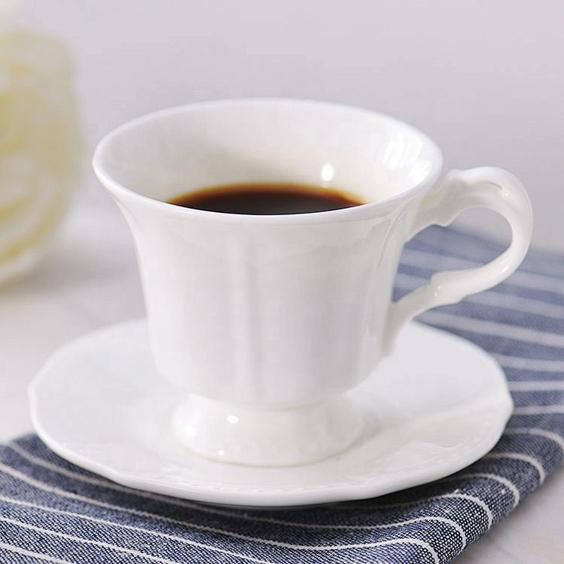 Custom Logo Restaurant White Bone China Tea Cup Saucer Set
