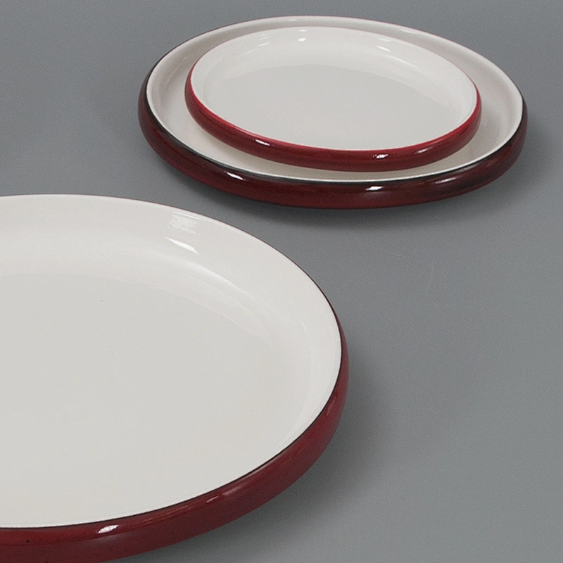 Manufacturer Modern Nordic Style Red White Flat Restaurant Dinner Plate Set