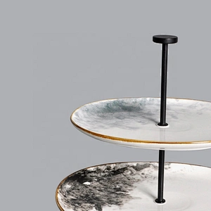 Guangzhou P&T Royal Ware factory wholesale glazed restaurant hotel 2 tier porcelain ceramic cake stand