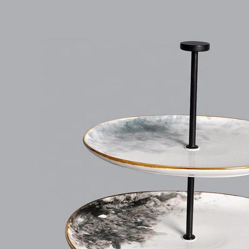 Guangzhou P&T Royal Ware factory wholesale glazed restaurant hotel 2 tier porcelain ceramic cake stand