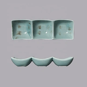 ceramic rectangular porcelain 3 compartment snack serving plates dish