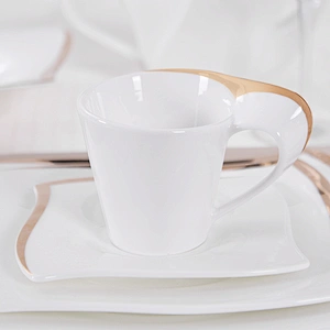 P&T Gold Inlay Bone China Coffee Set Luxury Porcelain Cup and Saucer Ceramic Party Drinkware for Coffee Market