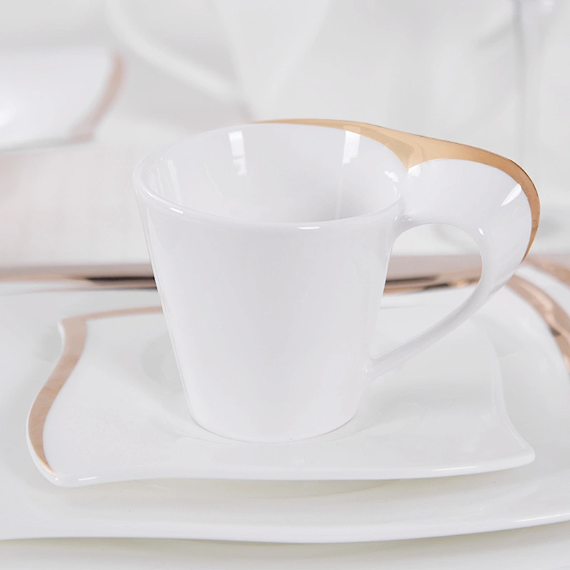 P&T Gold Inlay Bone China Coffee Set Luxury Porcelain Cup and Saucer Ceramic Party Drinkware for Coffee Market