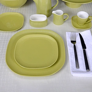 Best Selling Products Crockery Dishes Plates Ceramic Restaurant,Mustard Green Square Hotel Porcelain Dinnerware Soup Plate