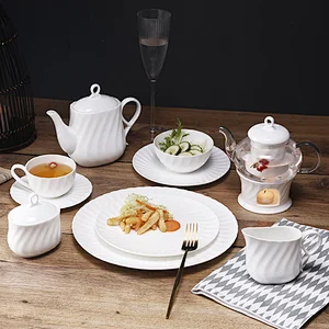 Nordic White Bone China Hotel Restaurant Tableware Dinner Plates Sets Dinnerware Ceramic