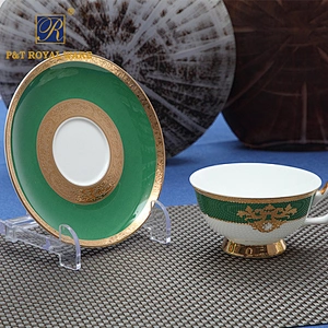 China Supplier Professional Hotel Decal Dinnerware Embossed Gold Green Bone China Dinnerware