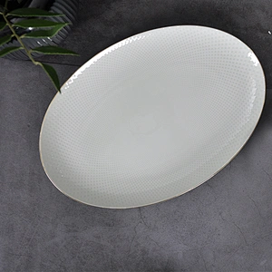 Lighter and brighter porcelain dish flat plate tableware sets ceramic 18 inch moon fish plate gold rim