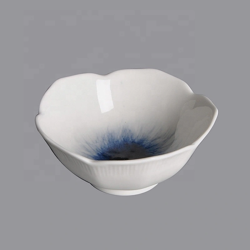 wholesale small white blue  japanese flower sakura shape ceramic porcelain bowl