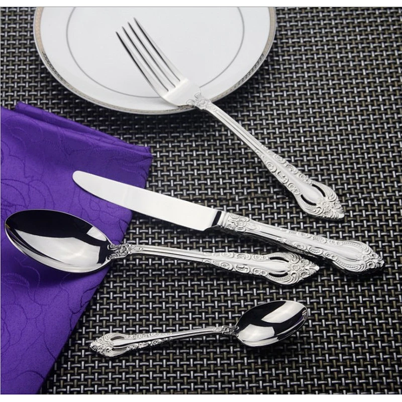 Embossed 18/10 stainless steel cutlery, new high quality spoons, stainless steel flatware for hotels wedding banquet parties