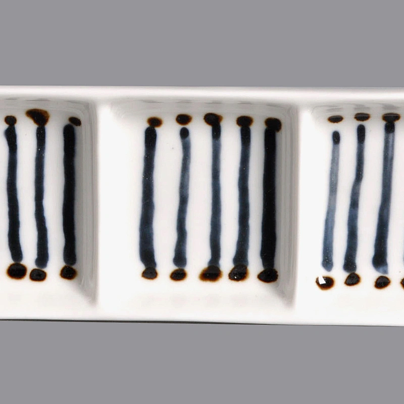 wholesale blank white blue small 3 compartment divided ceramic sushi soy sauce dish plate