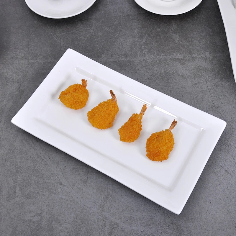 Factory Wholesale Restaurant Crockery Porcelain Smooth White 10 inch Rectangle Plate Serving Plate