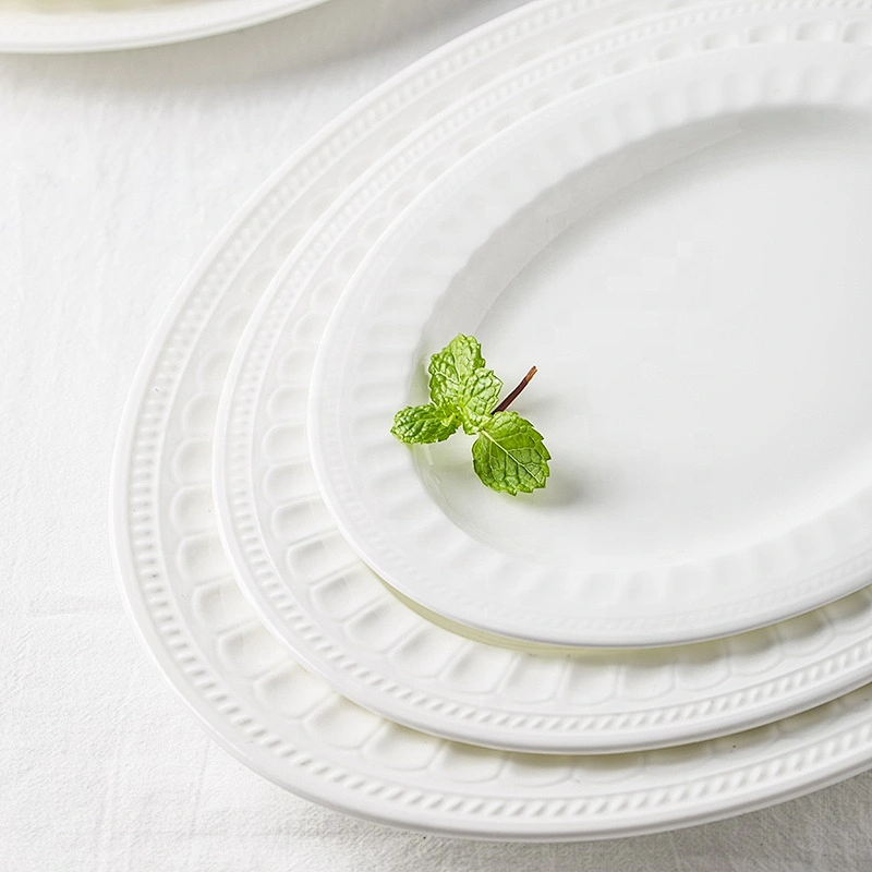P&T Bone China Plates Manufacturer White Embossed Plates Catering Dinner Dishes High Quality Plates Bavaria Porcelain Dinnerware