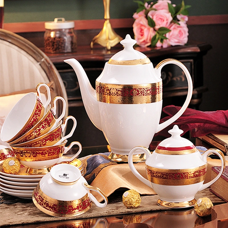 P&T Royal gold rim bone china Coffee Cup tea cup for hotel and restaurant gold dishes plates