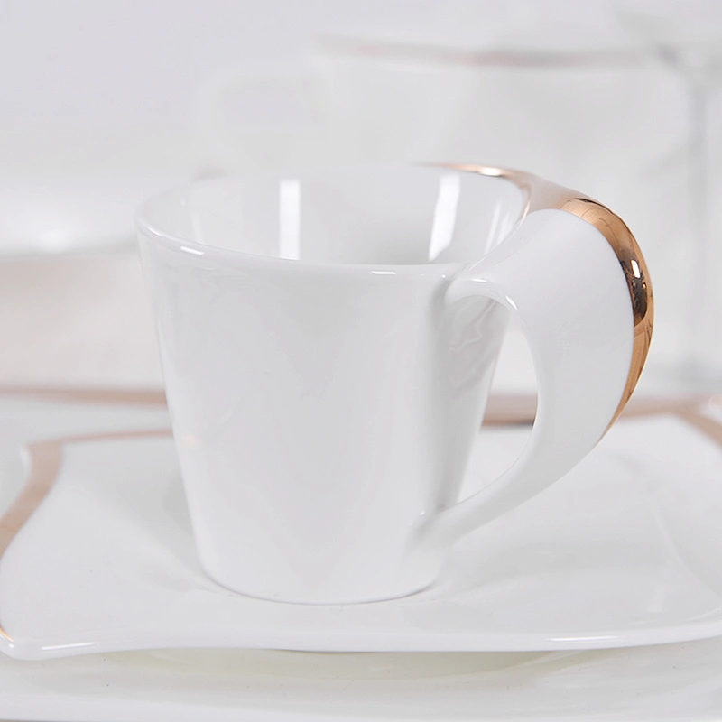 P&T Gold Inlay Bone China Coffee Set Luxury Porcelain Cup and Saucer Ceramic Party Drinkware for Coffee Market