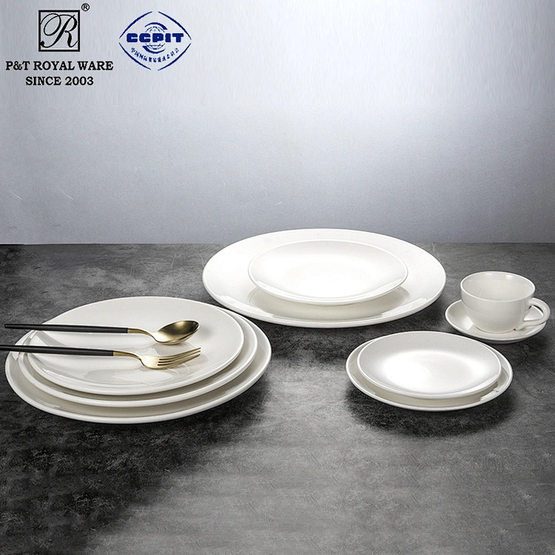 chaozhou manufacturer wholesale 11 inches hotel used white ceramic dinner plate for weddings