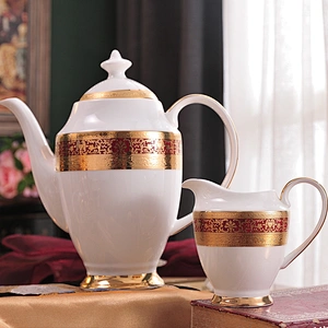 P&T Royal Ware Embossed Golden Decal Coffee Cups Bone China Hotel High Tea Set English Tea Cups Porcelain Hotel Coffee sets