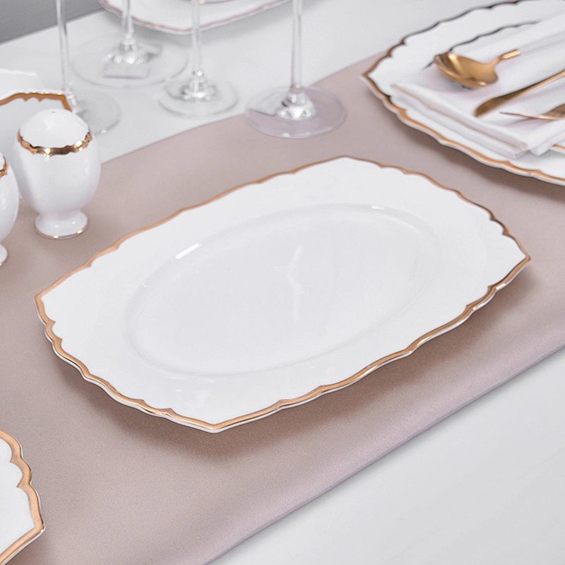 Hotel Luxury Ceramic Tableware Bone China with Gold Rim Fish Plate,Rectangular Plate for Dishes Plates Ceramic Wedding