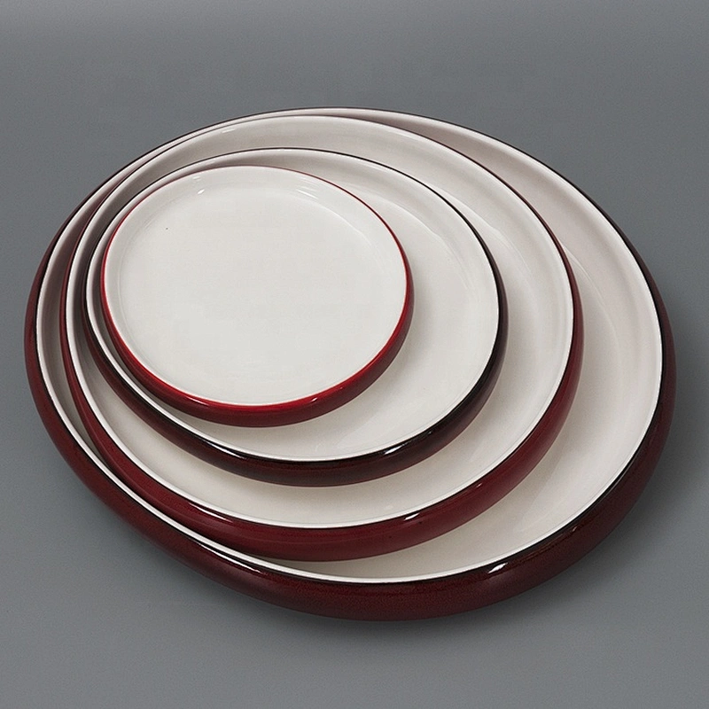 Manufacturer Modern Nordic Style Red White Flat Restaurant Dinner Plate Set