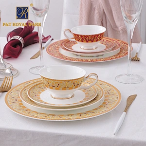 New fashion promotional gold dishes plates dinner set colorful bone china dinnerware sets