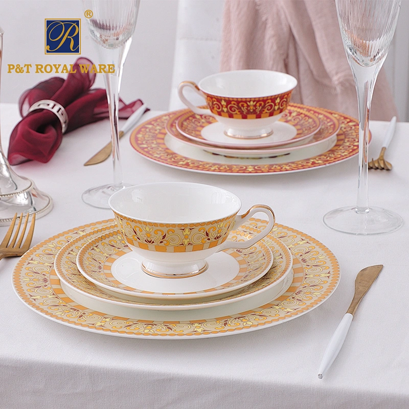 New fashion promotional gold dishes plates dinner set colorful bone china dinnerware sets