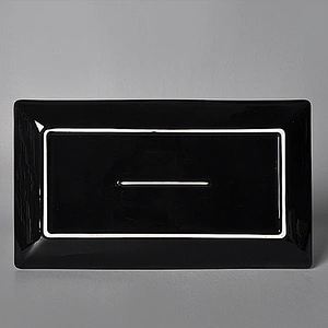 P&T Chaozhou Factory Dishwasher Safe Glaze Ceramic Gold Rim Black Rectangle Plate for Restaurant