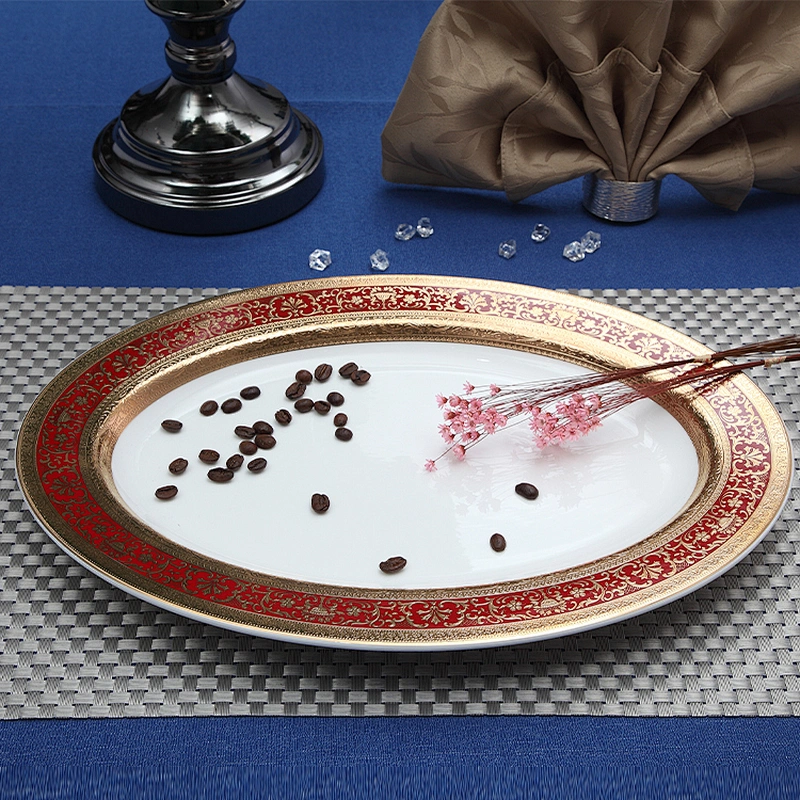Bone China Luxury Dinnerware Embossed Golden Plates Ceramics Hotel Tableware Round Plates For Horeca