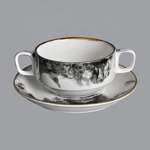 wholesale hotel restaurant new design porcelain soup cup ceramic with two handles