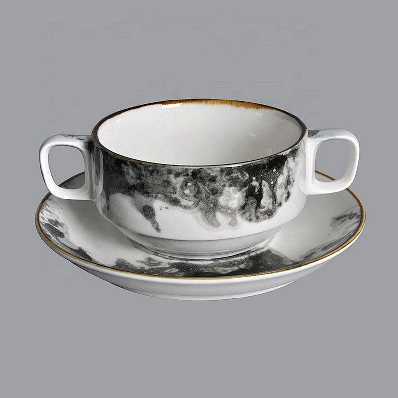 wholesale hotel restaurant new design porcelain soup cup ceramic with two handles
