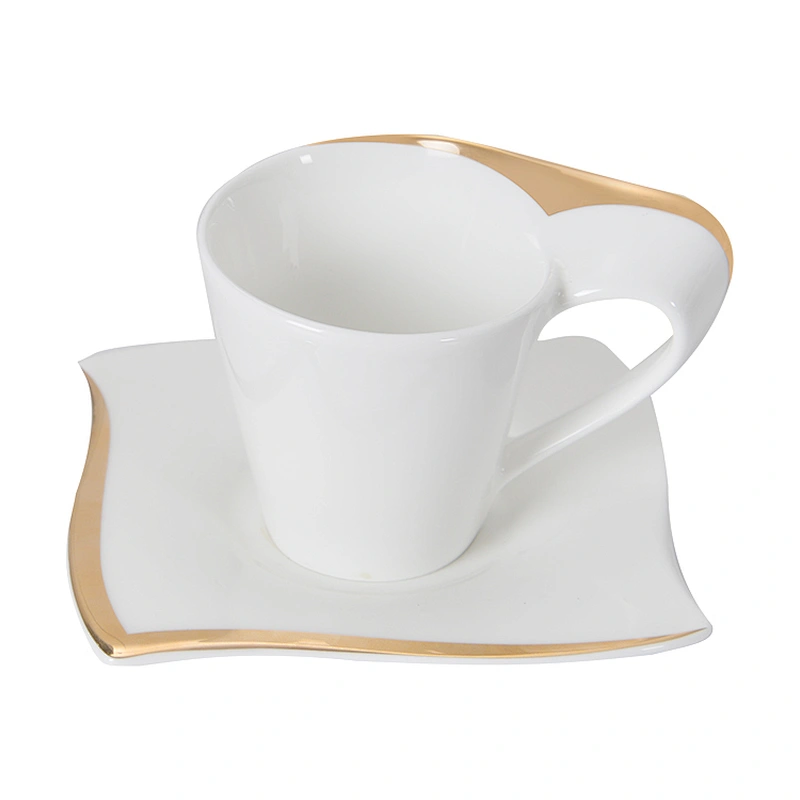 P&T Gold Inlay Bone China Coffee Set Luxury Porcelain Cup and Saucer Ceramic Party Drinkware for Coffee Market