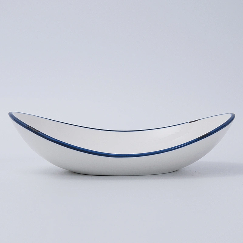 Wholesale Modern Blue Edge White Tableware Hotel Catering Dinnerware Set