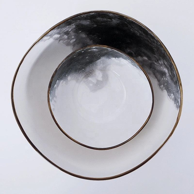 custom logo large glazed white catering restaurant irregular shape ramen salad soup ceramic bowl
