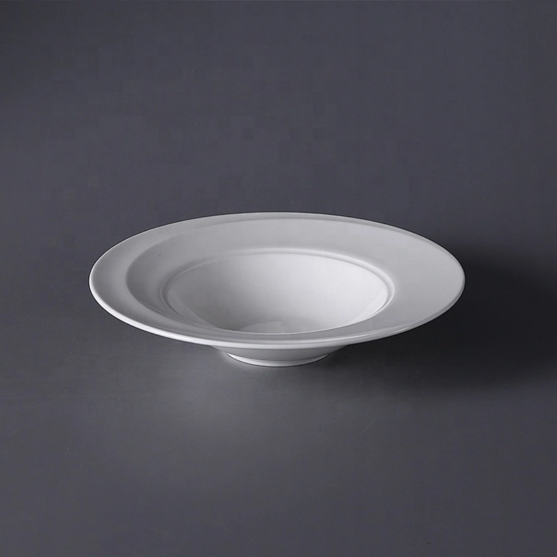 P&T Royal Ware custom elegant white round embossed ceramic restaurant soup plate