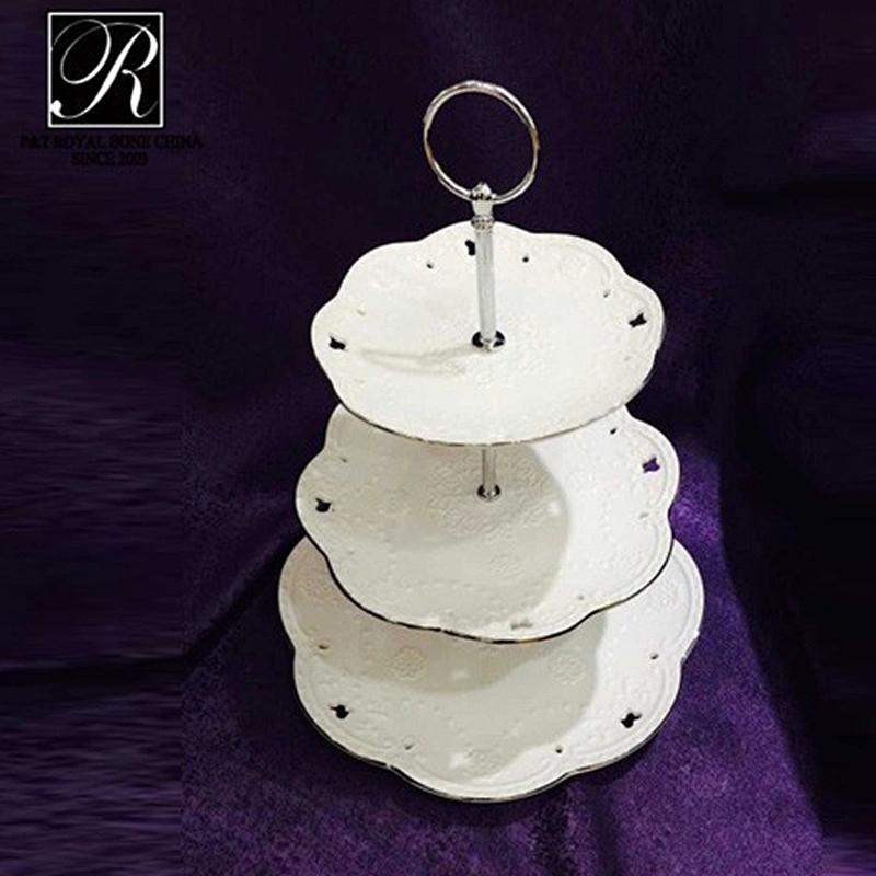 P&T ceramics factory porcelain high tea cake stand three tiers cake stand
