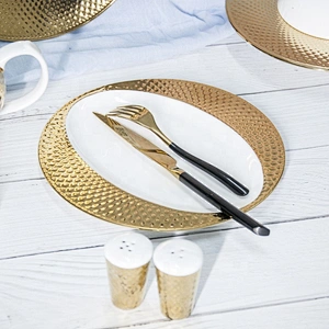 new luxury bone china golden inside oval  gold rim ceramic gold charger plates for wedding decoration