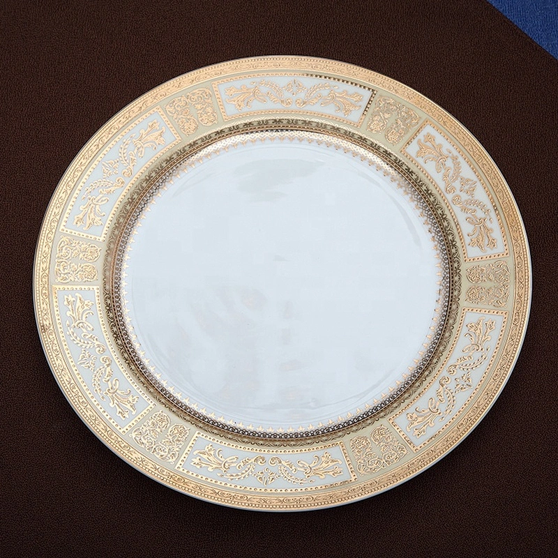 P&T Royal Ware wholesale round embossed wedding ceramic gold charger plate