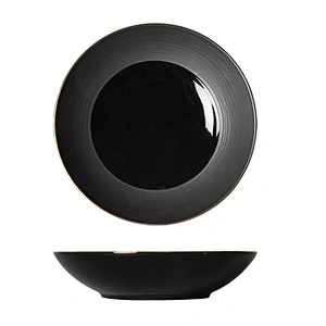 2020 Hot Sale Black Porcelain Bowl with Gold Rim, Saudi Arabia Moroccan Ceramic Salad Bowls