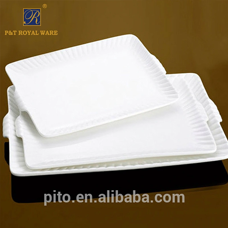 P&T Porcelain Royal Ware Porcelain Rectangular Stripe Plate Square 10\12\14\16 inch Meat Plates