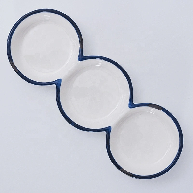 Wholesale Modern Blue Edge White Tableware Hotel Catering Dinnerware Set