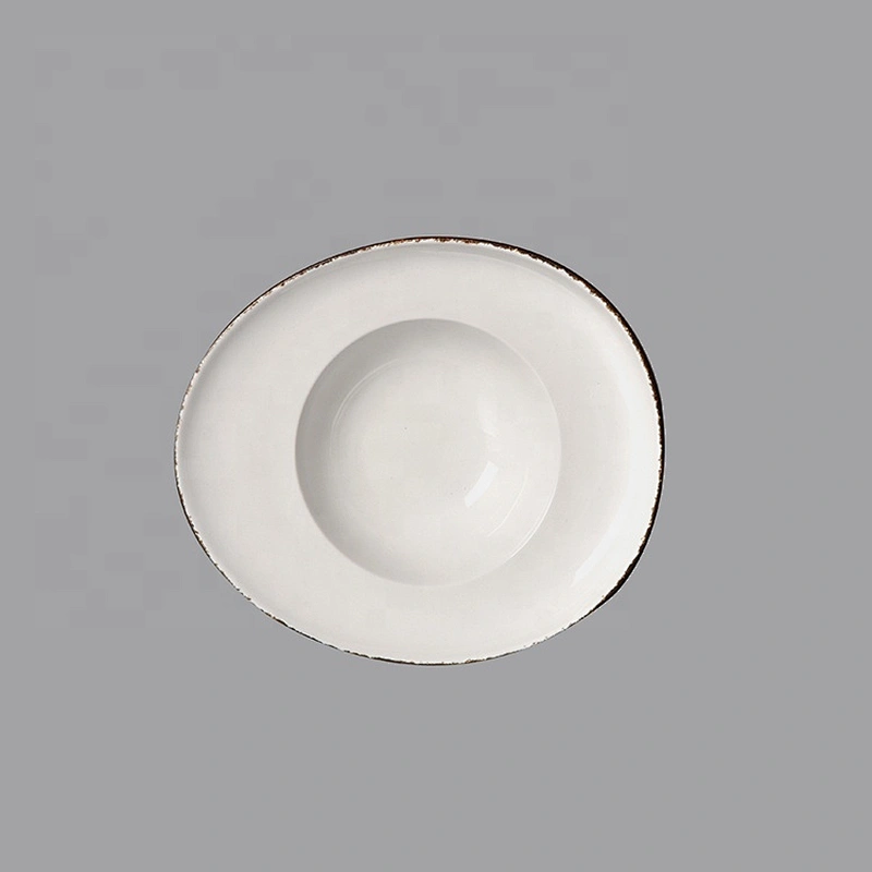 wholesale glazed straw hat shape hotel used deep plate restaurant soup dishes