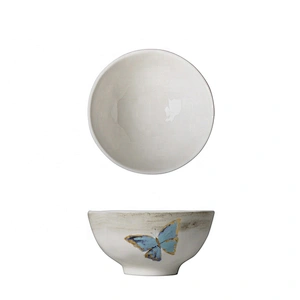 western beautiful hotel catering porcelain white round butterfly pattern soup rice bowl with foot