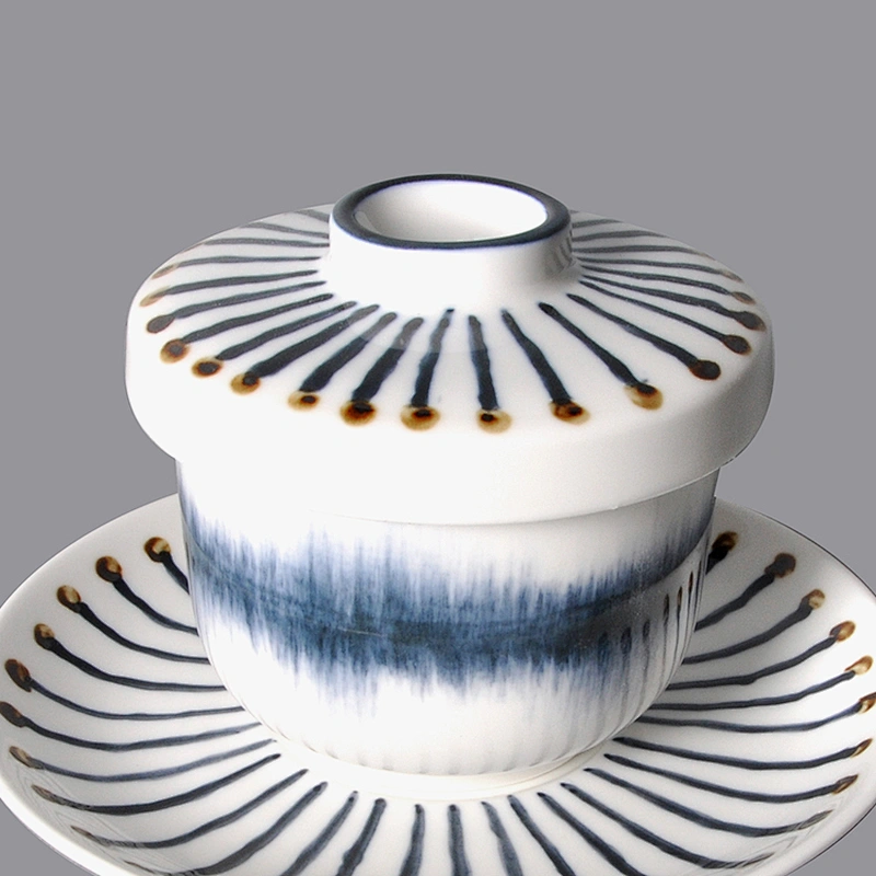 wholesale white unique pattern porcelain no handle ceramic tea cup and saucer set with lid