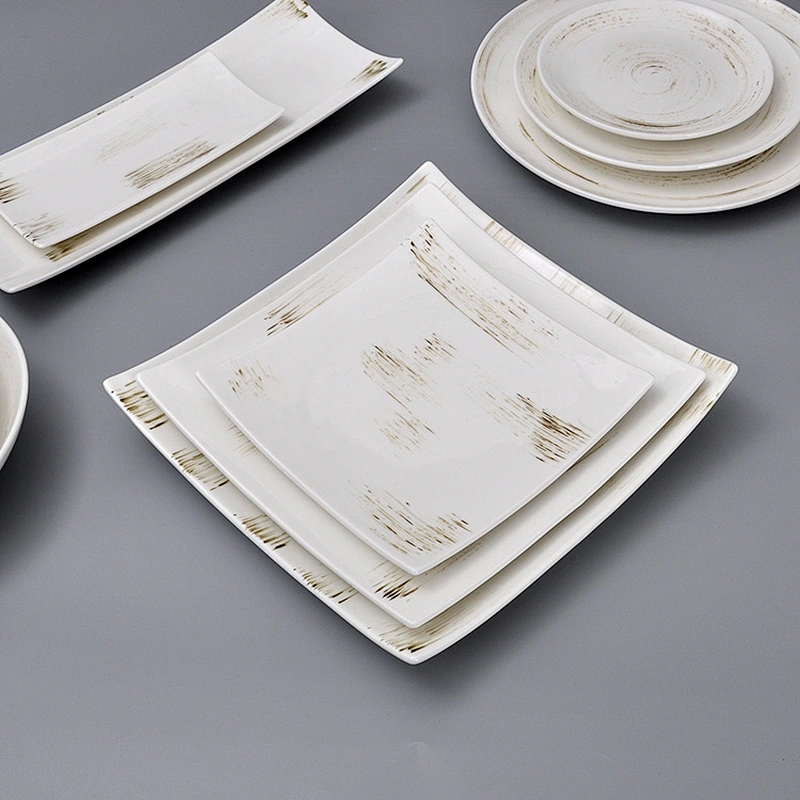 White On-glazed Hotel Restaurant Plates Dinnerware Ceramic Sushi Serving Dishes