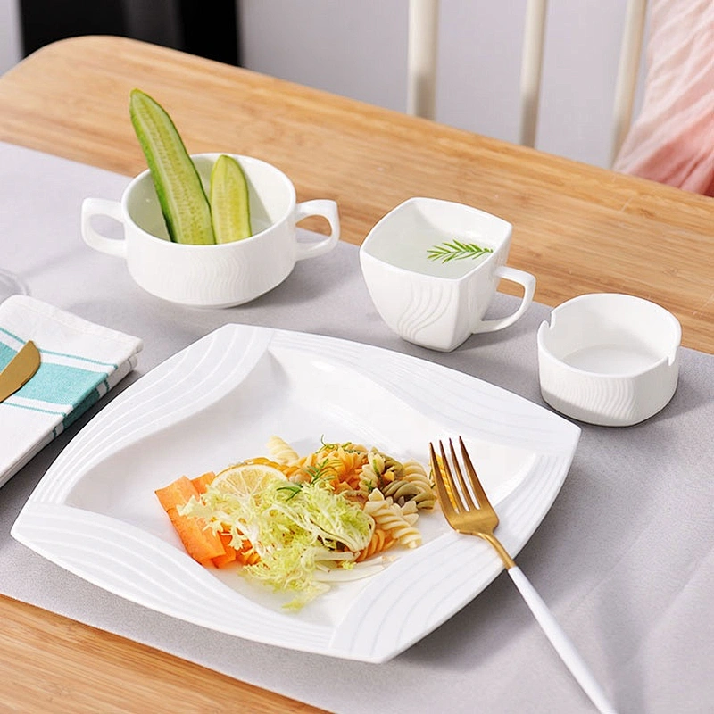 Supplier White Restaurant Bone China Square Plates for Cake Salad Fruit