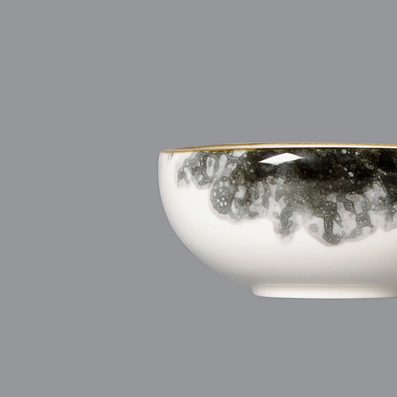 Wholesale high quality hotel/restaurant glazed yellow gold rim ceramic porcelain bowl