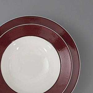 Wholesale Red Edge Round Ceramic Porcelain Restaurant Straw Hat Spaghetti Soup Bowl