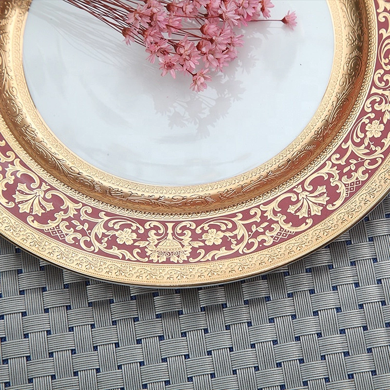 P&T Royal Ware luxury white round ceramic fruit dish rose gold wedding dessert plates with gold rim