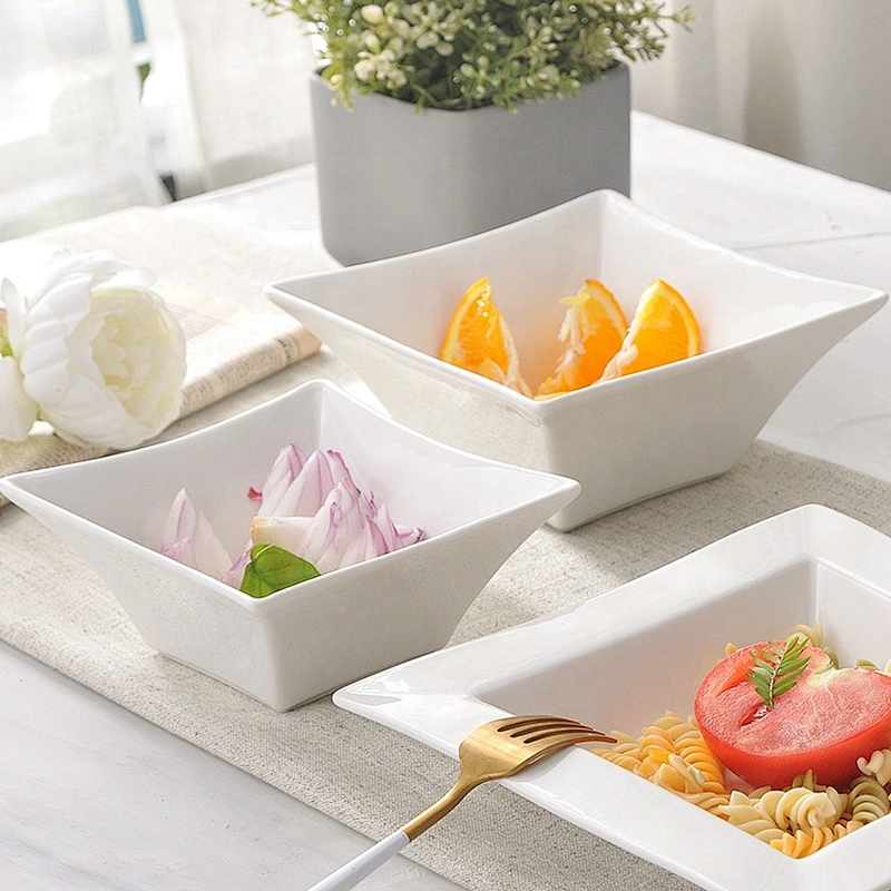 custom restaurant white square porcelain cereal bowl,oatmeal bowl,cornmeal bowl
